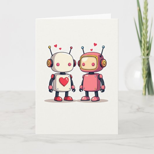 Eenvoudige Valentijnsrobotskaart Kaart (Voorkant)