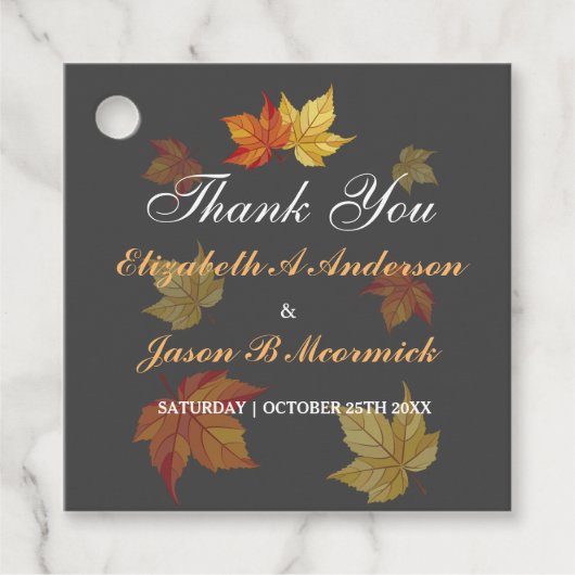 Eenvoudige vallende esdoorn verlaat bruiloft bedankjes labels (Voorkant)