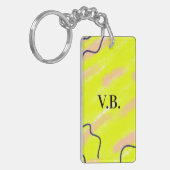 Eenvoudige vaste kleur: naam tekst monogram geel sleutelhanger (Voorkant Links)
