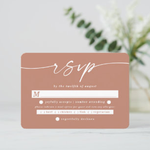 Eenvoudige, vaste kleuren Terracotta Wedding Meal RSVP Kaartje