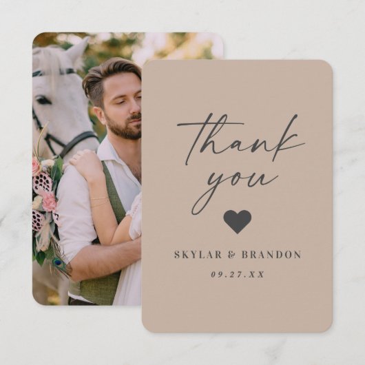 Eenvoudige vaste kleurenfoto Taupe Beige bruiloft Bedankkaart (Voorkant / Achterkant)