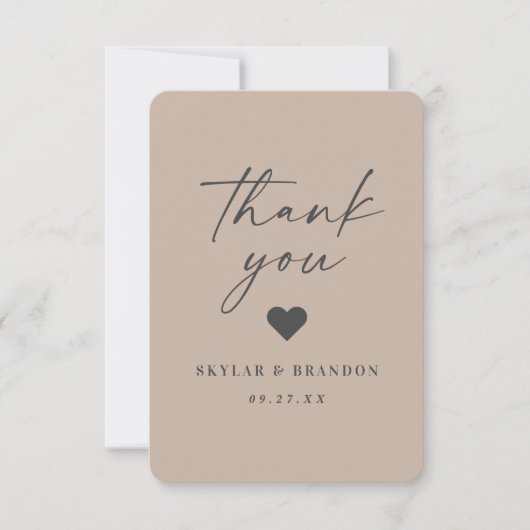 Eenvoudige vaste kleurenfoto Taupe Beige bruiloft Bedankkaart (Voorkant)