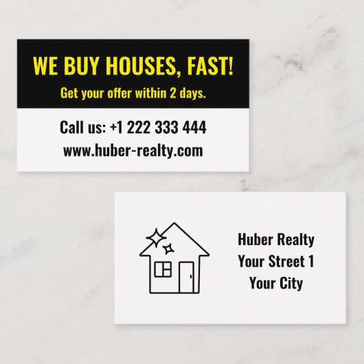 Eenvoudige vastgoedbelegger visitekaartje (Voorkant / Achterkant)