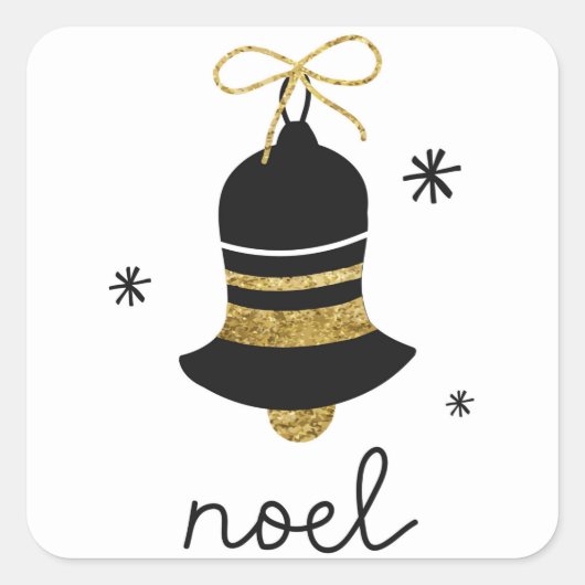 Eenvoudige, verfijnde zwarte goudbelnoel vakantie vierkante sticker (Voorkant)