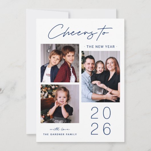 Eenvoudige verfijning: 3 foto nieuwjaar 2025 feestdagenkaart (Voorkant)