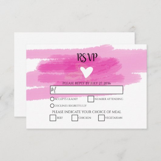 Eenvoudige verflijnen en hartwuwkaarten met RSVP-k RSVP Kaartje (Voorkant / Achterkant)