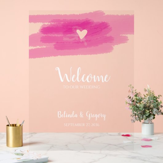 Eenvoudige verfstreken & Hart Huwelijks Welkom Bor Acryl Bord (Huwelijk)