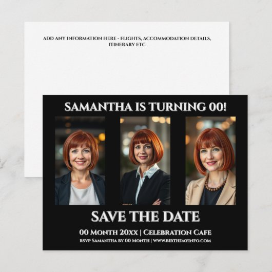 Eenvoudige verjaardag elke leeftijd 3 foto feest t briefkaart (Voorkant / Achterkant)