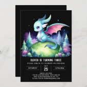 Eenvoudige verjaardag van de kinderdraak kaart (Voorkant / Achterkant)