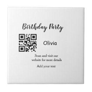 Eenvoudige verjaardagsfeest website barcode QR voe Tegeltje