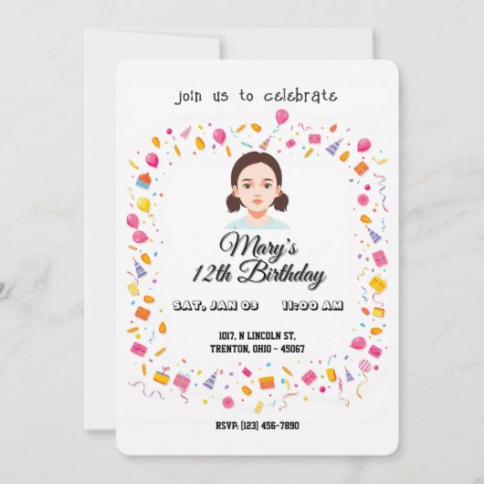 Eenvoudige verjaardagsfeestballonnen en geschenken kaart (Voorkant)