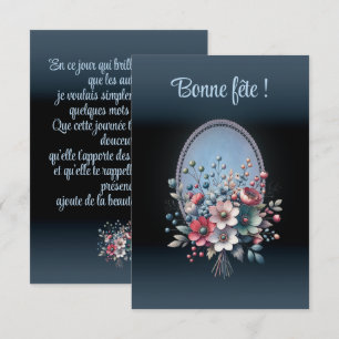 Eenvoudige verjaardagskaart, gebloemde azuurblauw bedankkaart