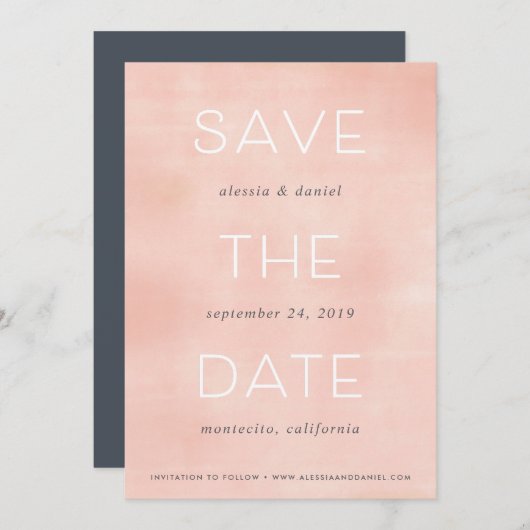 Eenvoudige verklaring | Blush Waterverf Opslaan Da Save The Date (Voorkant / Achterkant)