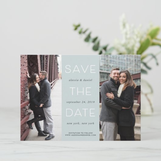 Eenvoudige verklaring | Twee Foto's opslaan op dat Save The Date (Staand voorkant)