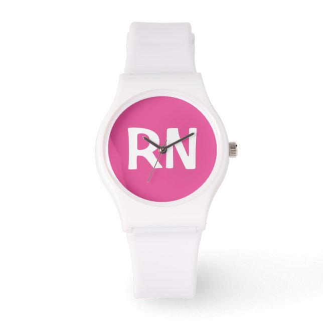 Eenvoudige verpleegster RN roze en wit Horloge (Voorkant)