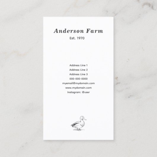 Eenvoudige Verse Boerderij Eend Eieren Verticaal Visitekaartje (Achterkant)