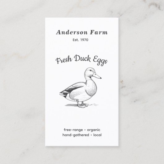 Eenvoudige Verse Boerderij Eend Eieren Verticaal Visitekaartje (Voorkant)