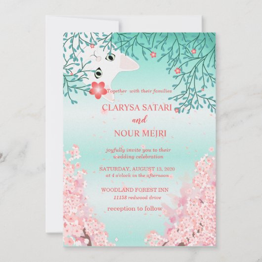 Eenvoudige, verse kat bloemen bruiloft kaart (Voorkant)