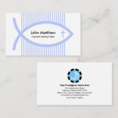 Eenvoudige Verticaal Blauw Zee Lines Ichthus Pasto Visitekaartje (Voorkant / Achterkant)