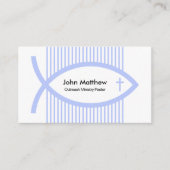 Eenvoudige Verticaal Blauw Zee Lines Ichthus Pasto Visitekaartje (Voorkant)