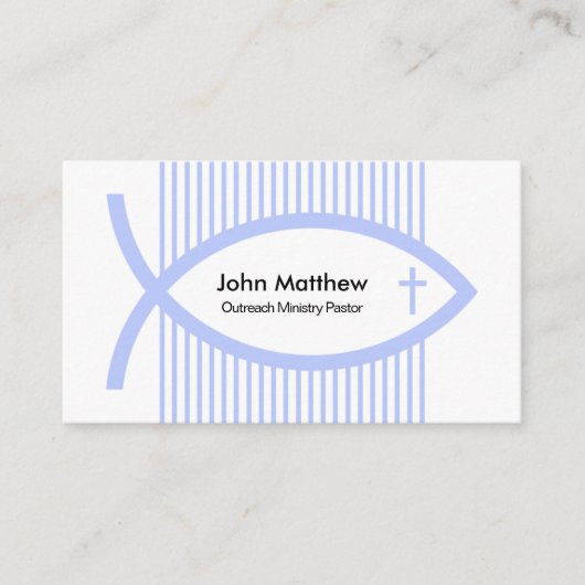 Eenvoudige Verticaal Blauw Zee Lines Ichthus Pasto Visitekaartje (Voorkant)