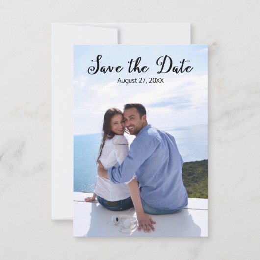 Eenvoudige Verticale Foto Elegante Script-3x5 Bewa Save The Date (Voorkant)