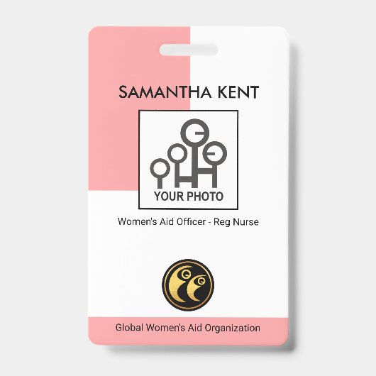 Eenvoudige Verticale Roze Kolom Foto Template Nurs Badge (Voorkant)