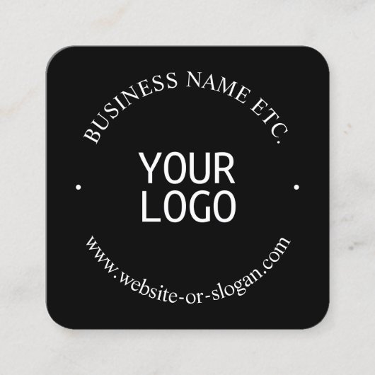 Eenvoudige vervanging van Logo en  tekst | Zwart Vierkante Visitekaartje (Voorkant)