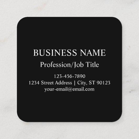 Eenvoudige vervanging van Logo en  tekst | Zwart Vierkante Visitekaartje (Achterkant)