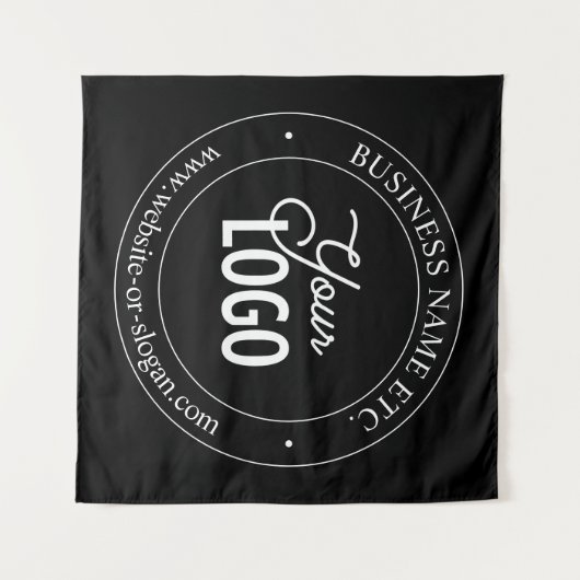 Eenvoudige vervanging van Logo en  tekst | Zwart Wandkleed (Voorkant (horizontaal))