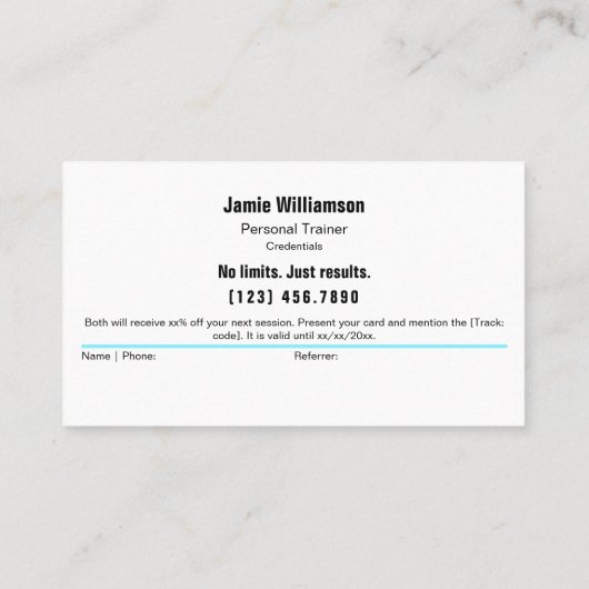 Eenvoudige Verwijs-een-Vriend Elektrisch Blauw & W Aanbevelingskaartje (Achterkant)