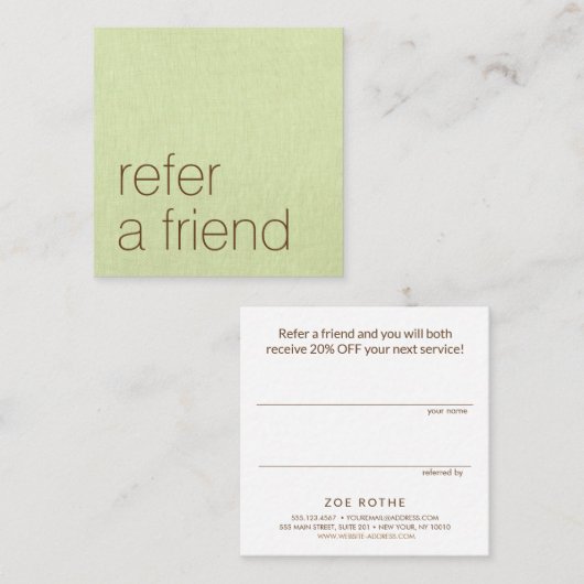 Eenvoudige verwijzing naar klant van groene linen (Voorkant / Achterkant)