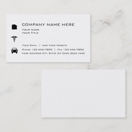 Eenvoudige verzekeringsagent visitekaartje (Voorkant / Achterkant)