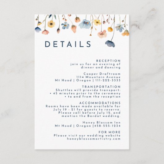 Eenvoudige vet elegante bloemenbruiloft details informatiekaartje (Voorkant)