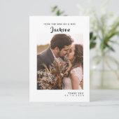 Eenvoudige Vet Script Huwelijkskaart Bedankt (Staand voorkant)