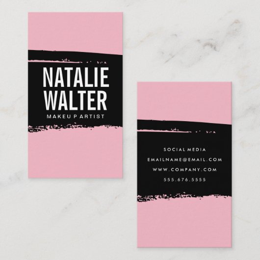 Eenvoudige Vet Tekst Zwart Roze Geborsteld Visitekaartje (Voorkant / Achterkant)