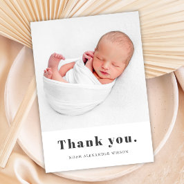 Eenvoudige vetgedrukte typografie Baby Foto Dank u Briefkaart