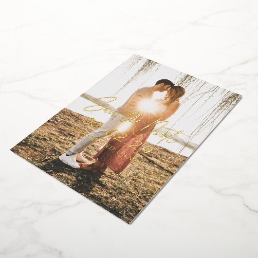 Eenvoudige Vette Datum Moderne Huwelijk Sla de Dat Folie Uitnodiging (Gedraaid)