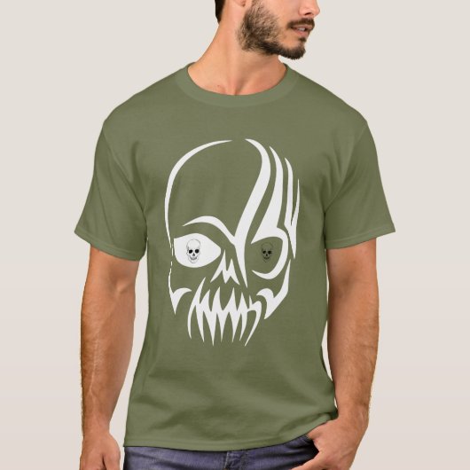 Eenvoudige Vette Witte Schedel Tekening Spooky T-shirt (Voorkant)