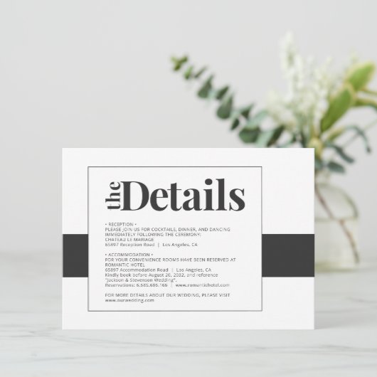 Eenvoudige, vette zwarte en witte minimale trouwde informatiekaartje (Staand voorkant)