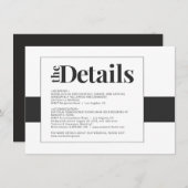 Eenvoudige, vette zwarte en witte minimale trouwde informatiekaartje (Voorkant / Achterkant)