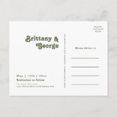 Eenvoudige Vibe Olive Green Photo Save the Date Uitnodiging Briefkaart (Achterkant)