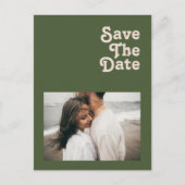 Eenvoudige Vibe Olive Green Photo Save the Date Uitnodiging Briefkaart (Voorkant)