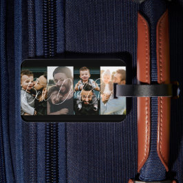 Eenvoudige vier fotocollage beste papa script bagagelabel