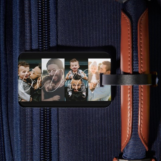 Eenvoudige vier fotocollage beste papa script bagagelabel (Achterkant Insitu 2)