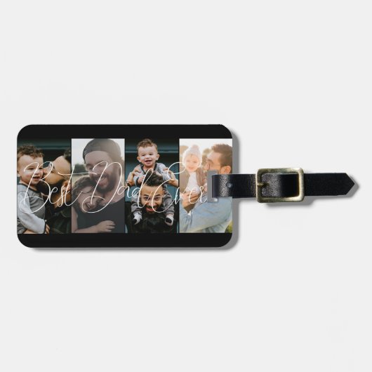 Eenvoudige vier fotocollage beste papa script bagagelabel (Voorkant horizontaal)