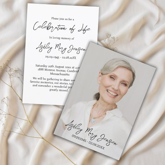 Eenvoudige viering van het leven Foto Begrafenis Kaart