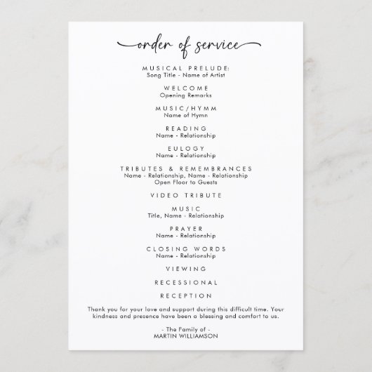 Eenvoudige viering van het leven Foto begrafenispr Programmakaart (Achterkant)