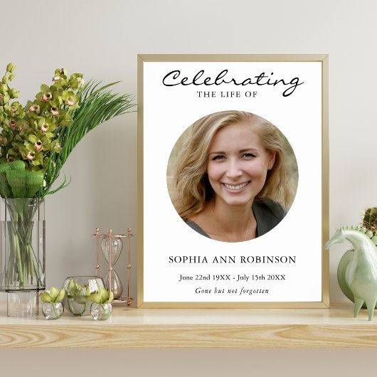 Eenvoudige viering van het leven Foto rouwkaart he Poster