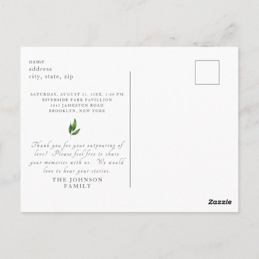 Eenvoudige viering van levensverlies Bijeenkomst L Briefkaart (Achterkant)